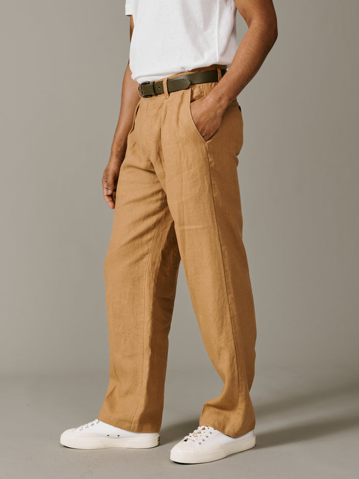 Aubin Mustard Belvedere Relaxed Linen Trouser | Linen Trousers