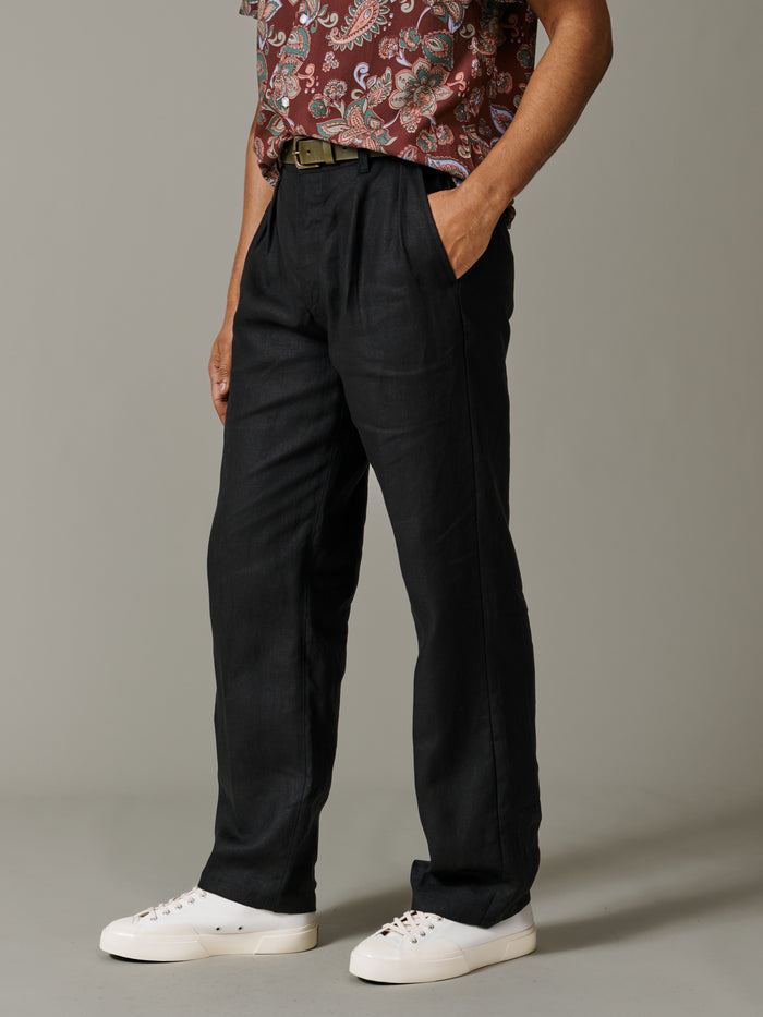 Aubin Black Belvedere Relaxed Linen Trouser | Linen Trousers