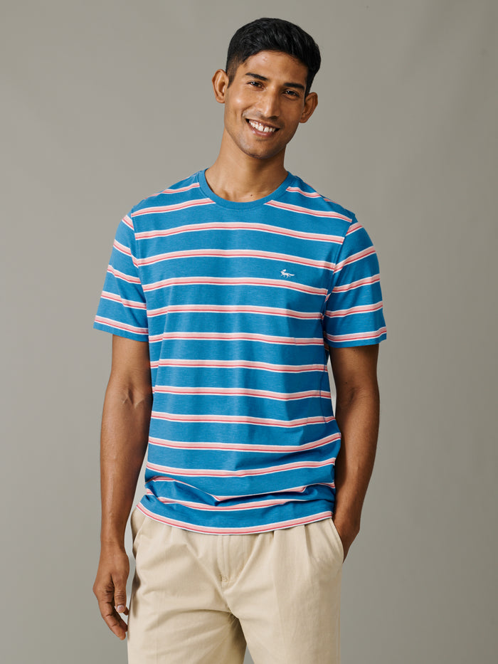 Aubin Azure Stripe Berkeley Slub T-Shirt | T-Shirt