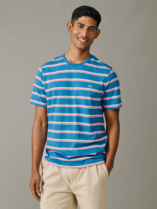 Aubin Azure Stripe Berkeley Slub T-Shirt | T-Shirt