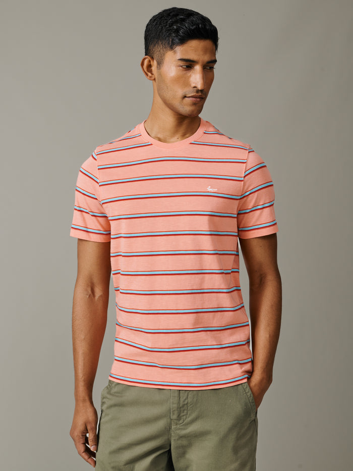 Aubin Peach Stripe Berkeley Slub T-Shirt | T-Shirt