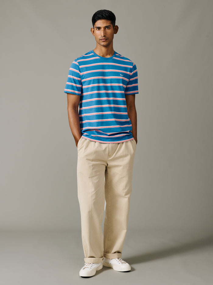 Aubin Azure Stripe Berkeley Slub T-Shirt | T-Shirt