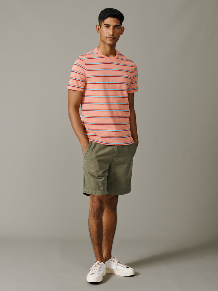 Aubin Peach Stripe Berkeley Slub T-Shirt | T-Shirt