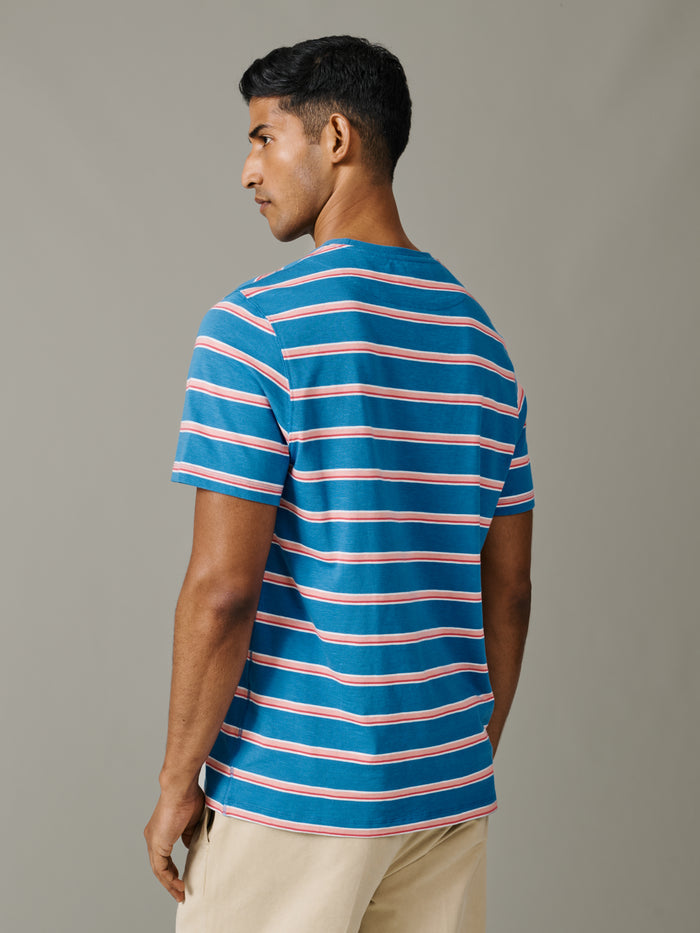 Aubin Azure Stripe Berkeley Slub T-Shirt | T-Shirt