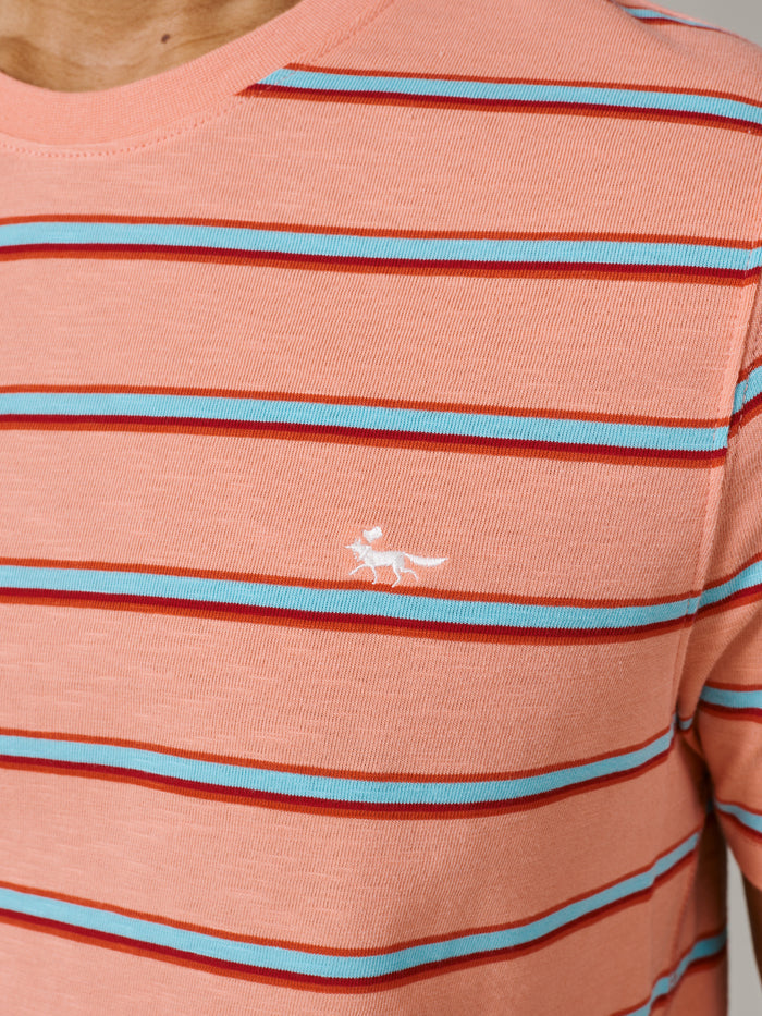 Aubin Peach Stripe Berkeley Slub T-Shirt | T-Shirt