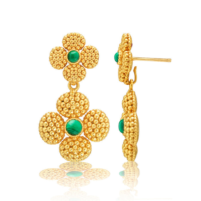 Berry Clover Convertible Earrings in Malachite