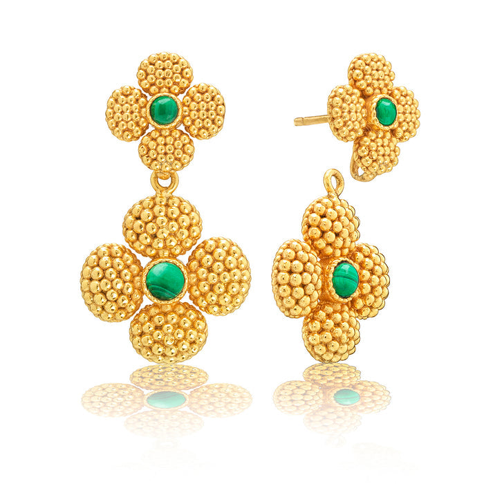 Berry Clover Convertible Earrings in Malachite
