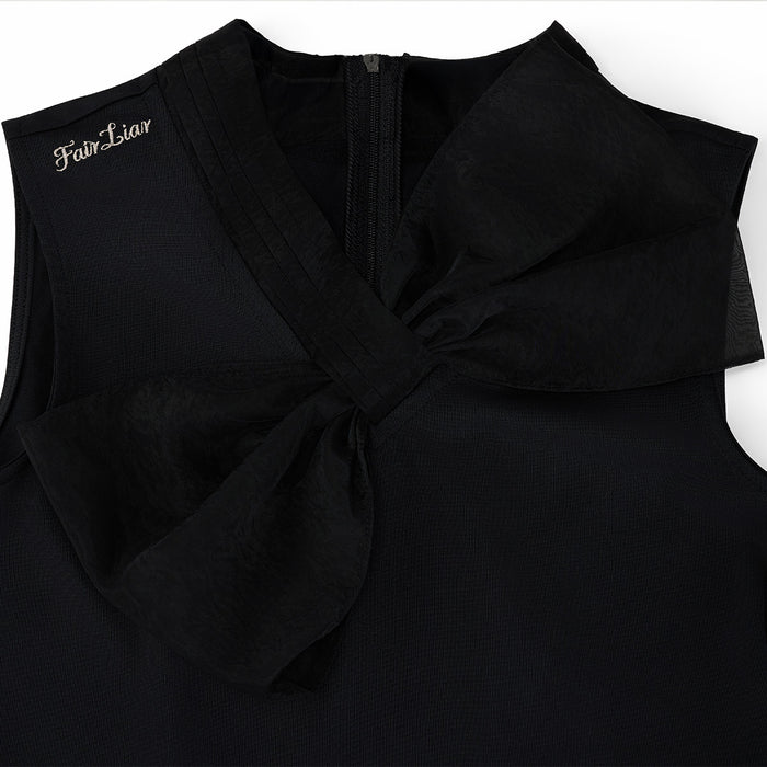 Big ribbon sleeveless T-shirt (Black)