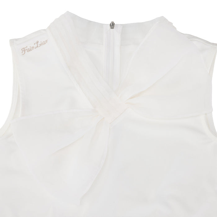 Big ribbon sleeveless T-shirt (White)