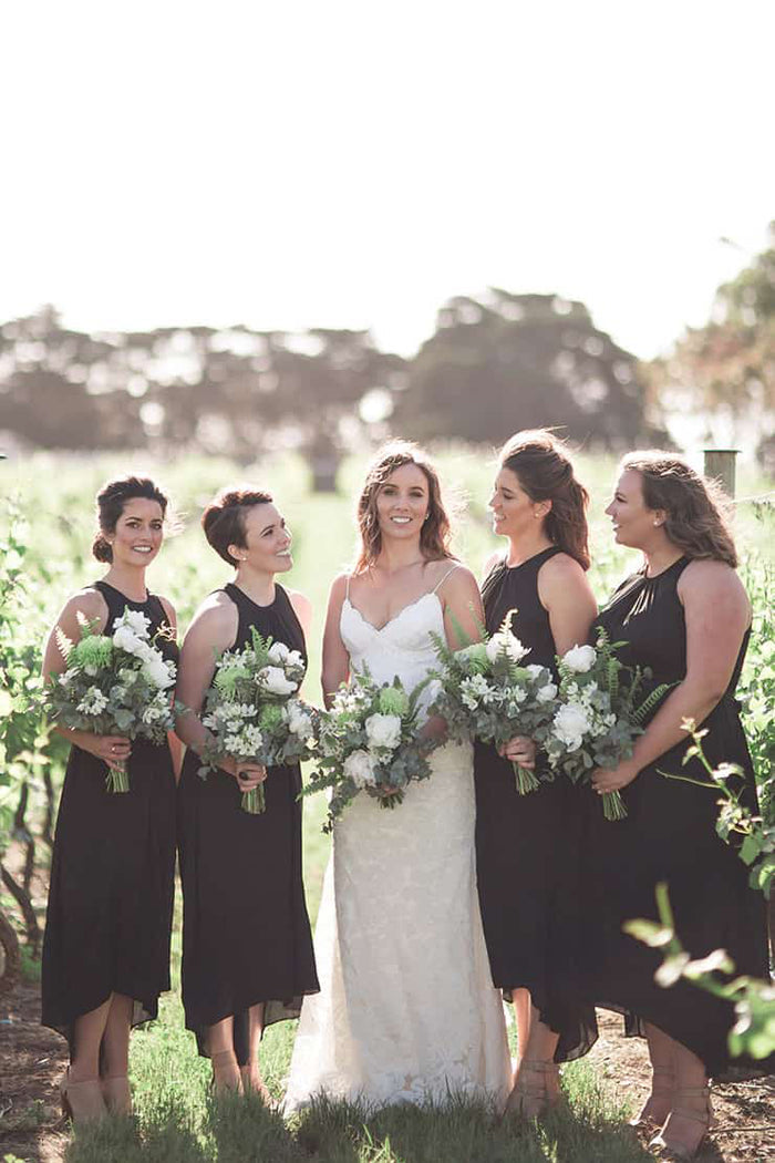 Black Chiffon High Low Bridesmaid Dress