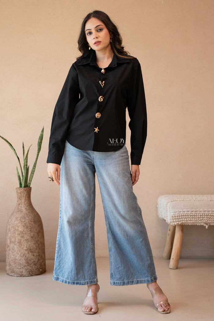 Black detailed cotton shirt women