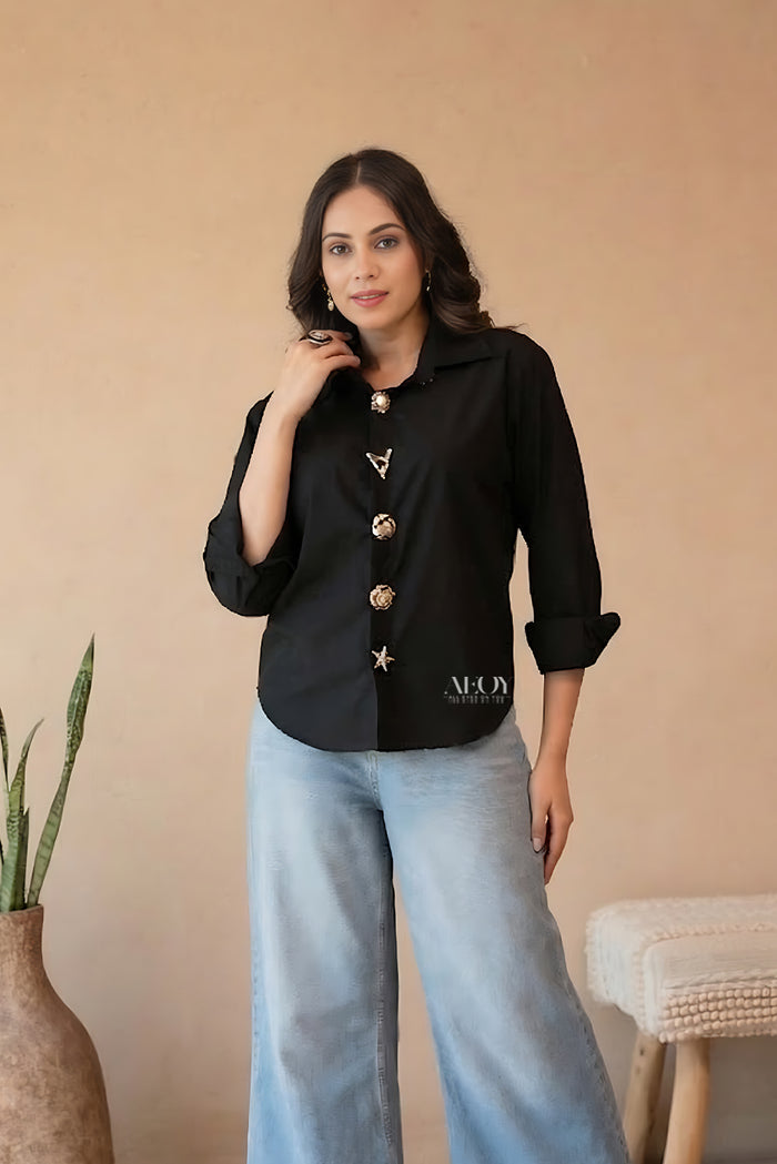 Black cotton shirt minimal detailing