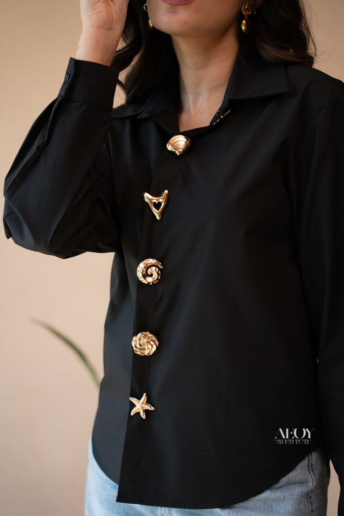 Casual black cotton shirt relaxed fit