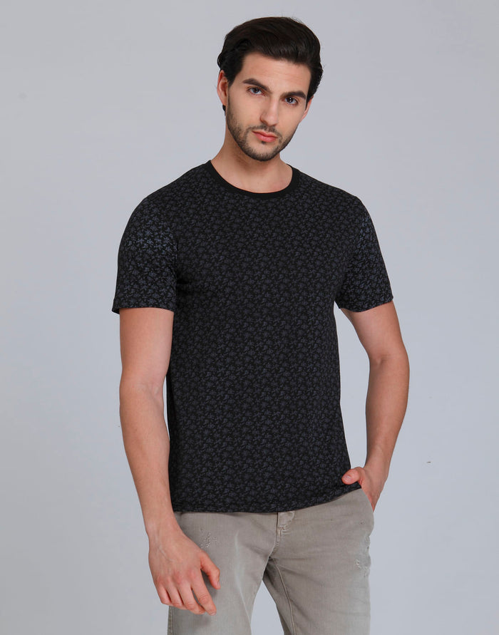 Black Floral Print Crew Neck T-Shirt