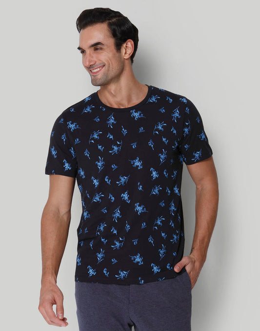 Black Floral Print Crew Neck T-Shirt