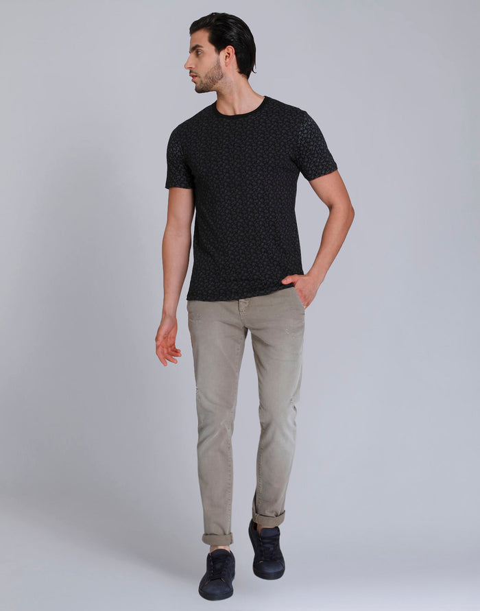 Black Floral Print Crew Neck T-Shirt