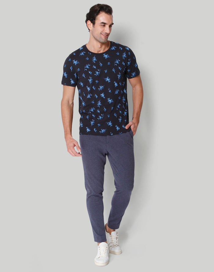 Black Floral Print Crew Neck T-Shirt