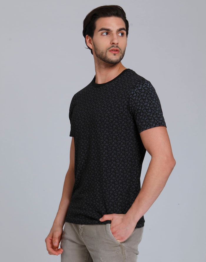 Black Floral Print Crew Neck T-Shirt