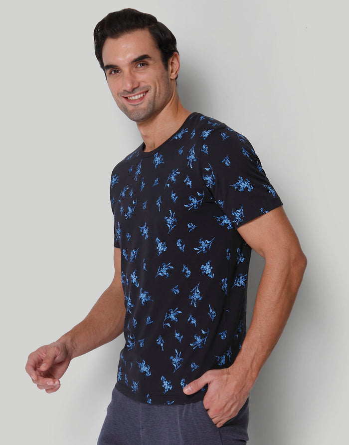 Black Floral Print Crew Neck T-Shirt