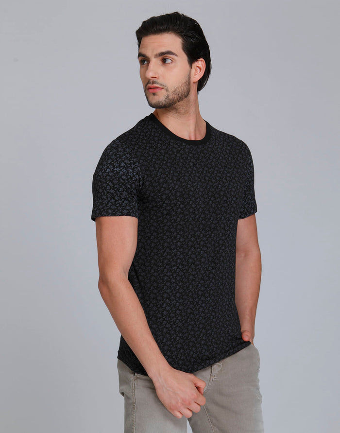 Black Floral Print Crew Neck T-Shirt