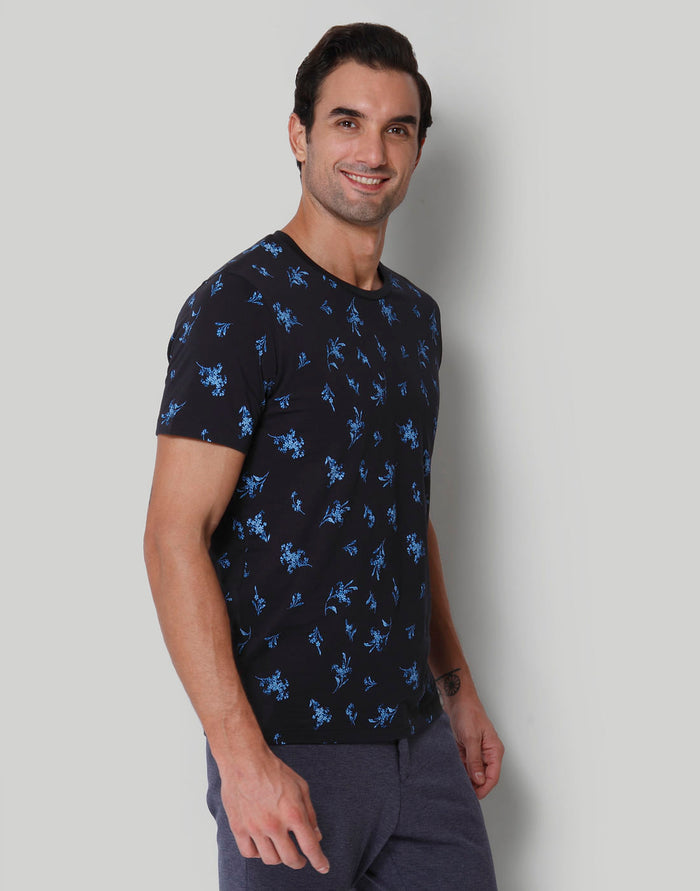 Black Floral Print Crew Neck T-Shirt
