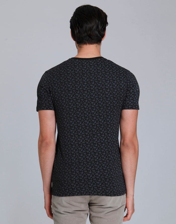 Black Floral Print Crew Neck T-Shirt
