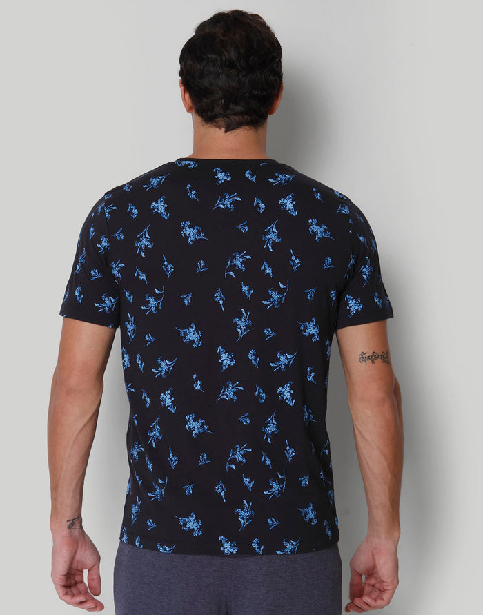 Black Floral Print Crew Neck T-Shirt