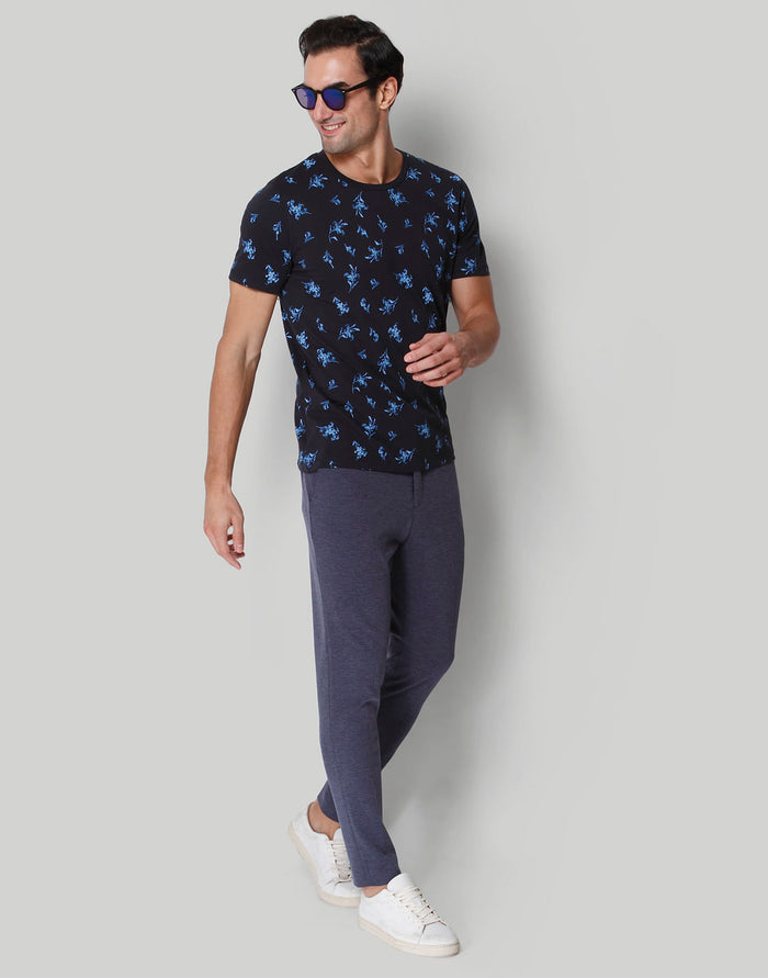 Black Floral Print Crew Neck T-Shirt