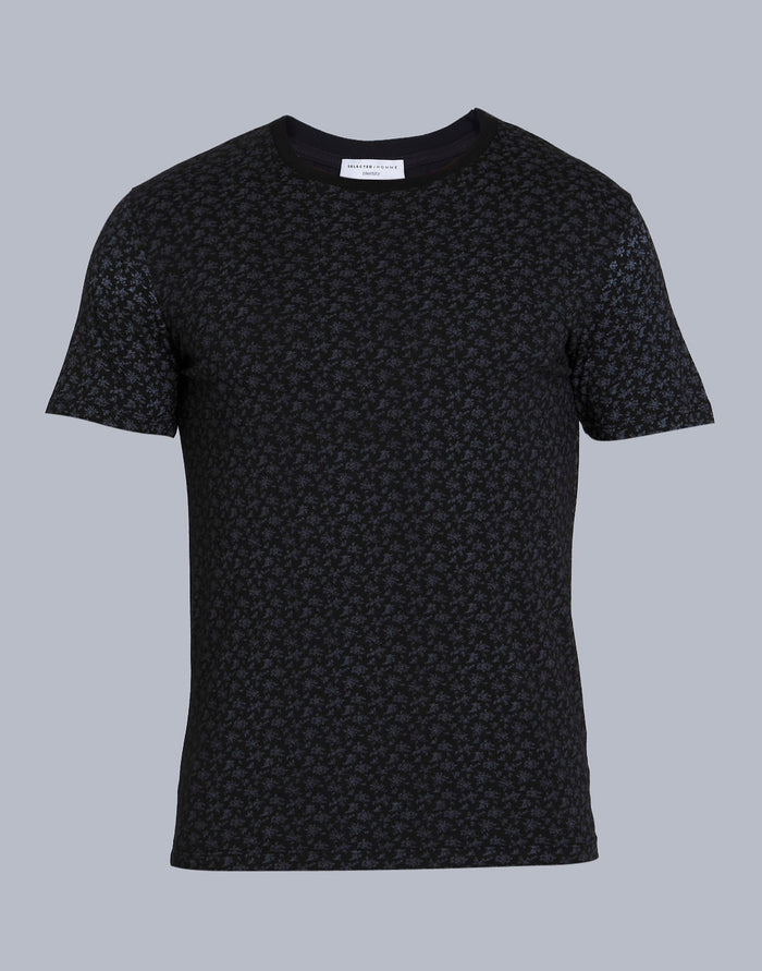 Black Floral Print Crew Neck T-Shirt