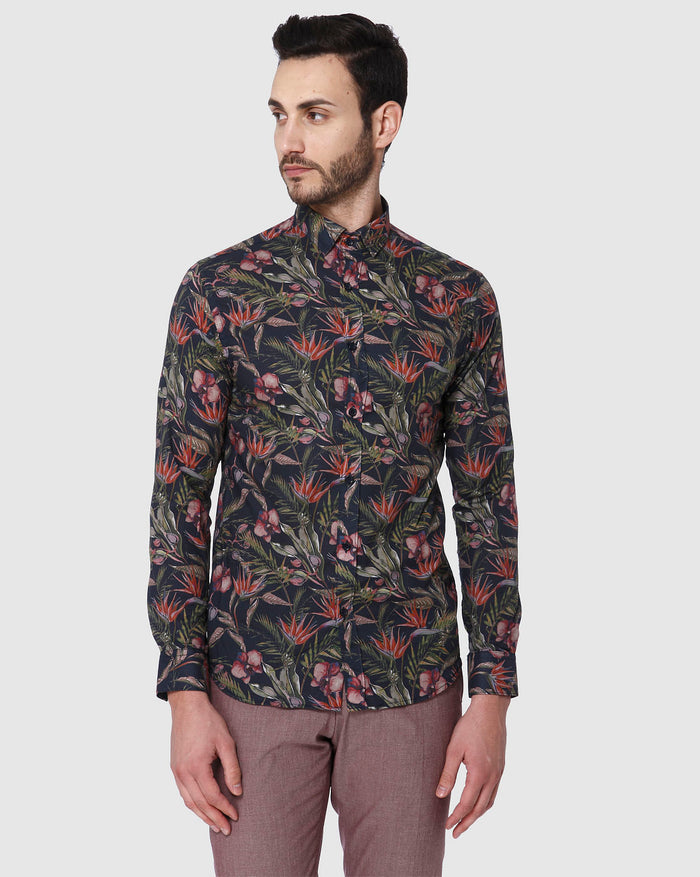 Black Floral Print Full Sleeves Shirt