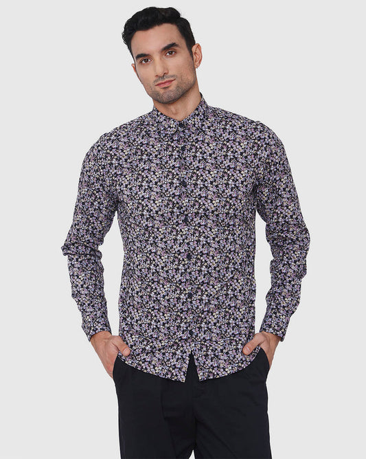Black Floral Print Full Sleeves Shirt
