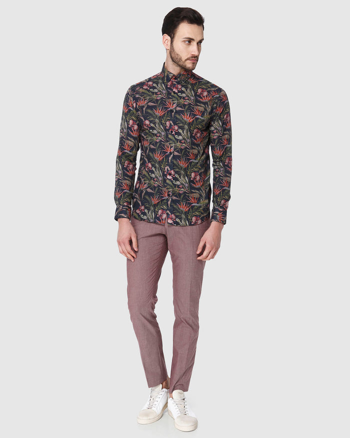 Black Floral Print Full Sleeves Shirt