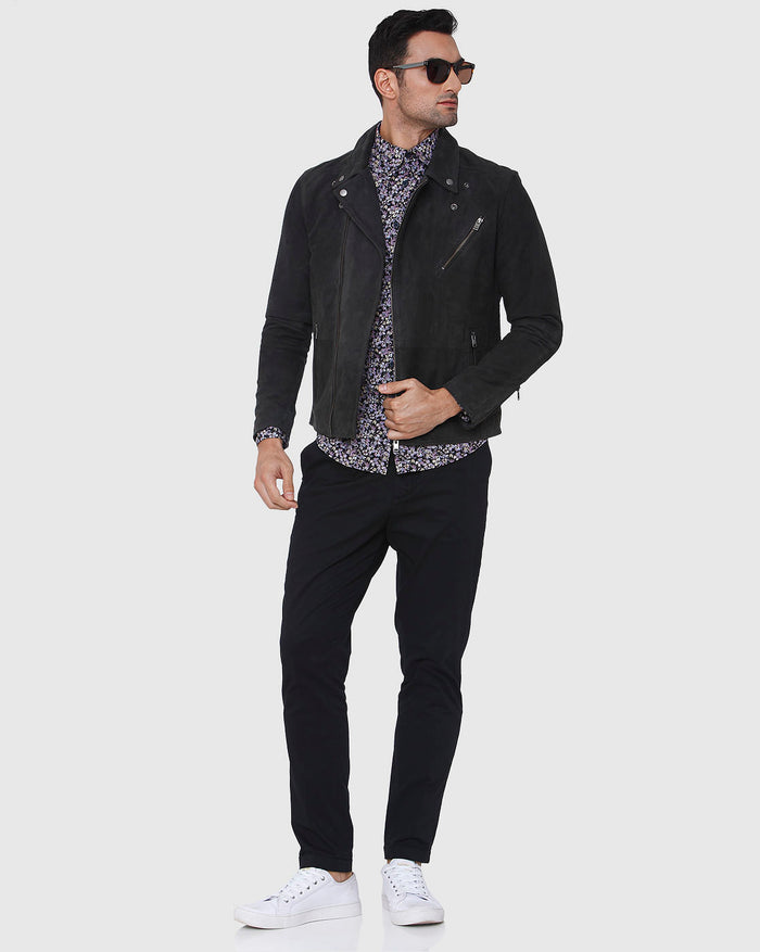 Black Floral Print Full Sleeves Shirt