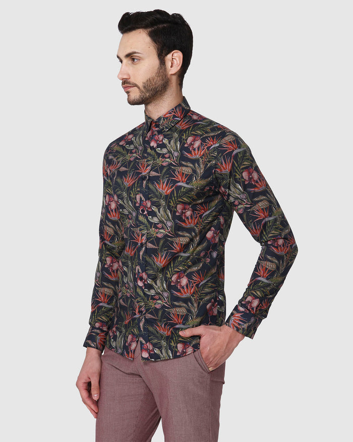 Black Floral Print Full Sleeves Shirt