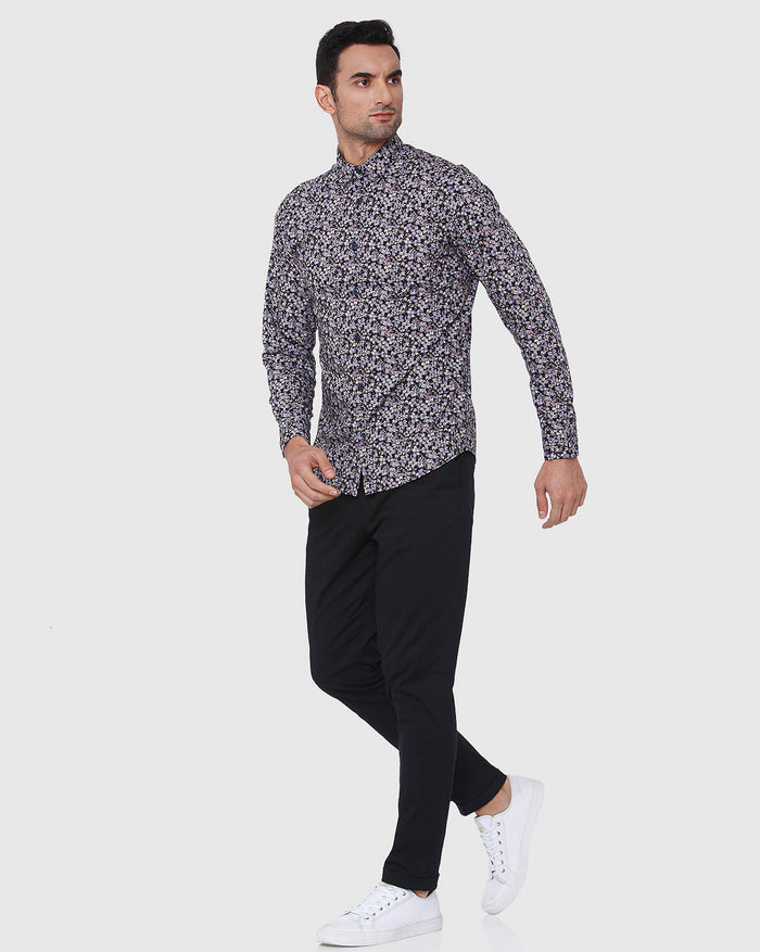 Black Floral Print Full Sleeves Shirt
