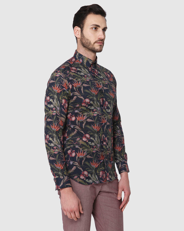 Black Floral Print Full Sleeves Shirt