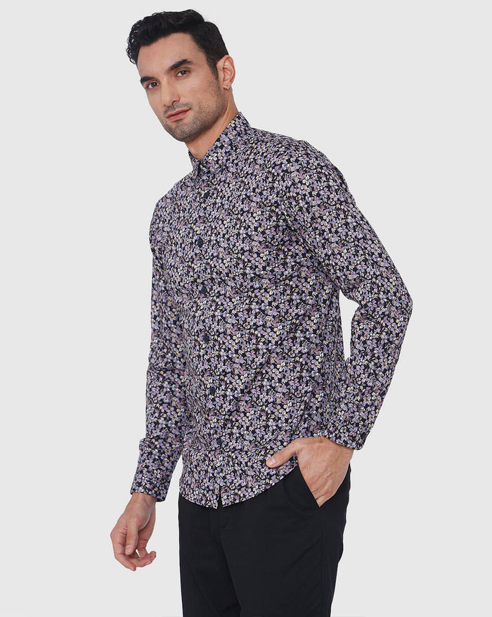 Black Floral Print Full Sleeves Shirt