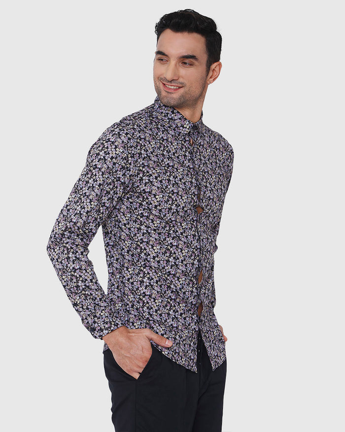 Black Floral Print Full Sleeves Shirt