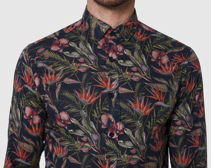 Black Floral Print Full Sleeves Shirt