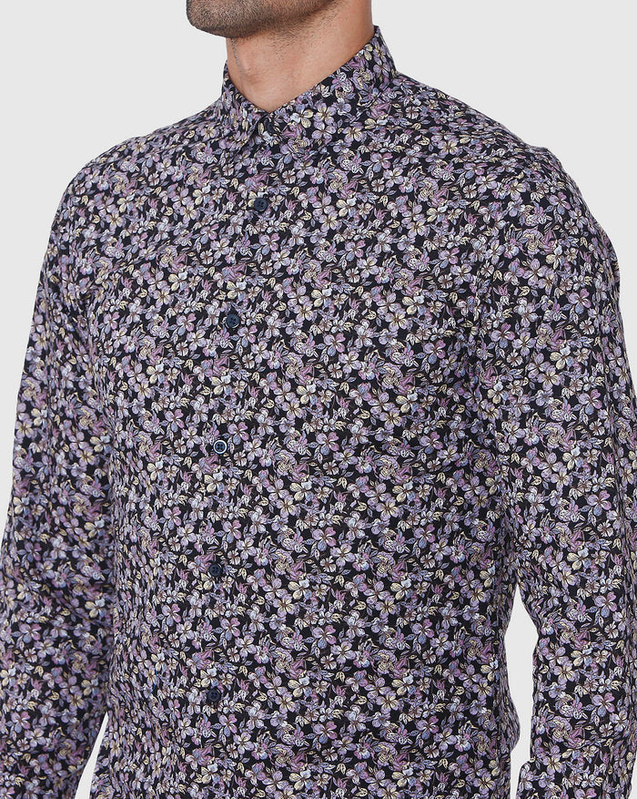 Black Floral Print Full Sleeves Shirt