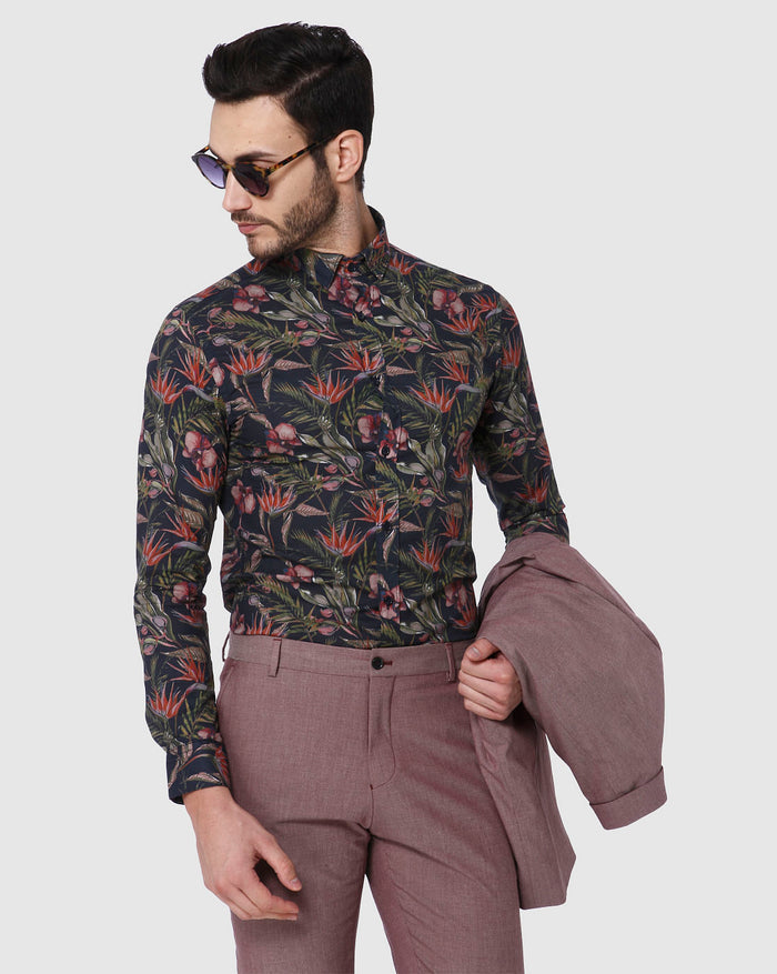 Black Floral Print Full Sleeves Shirt