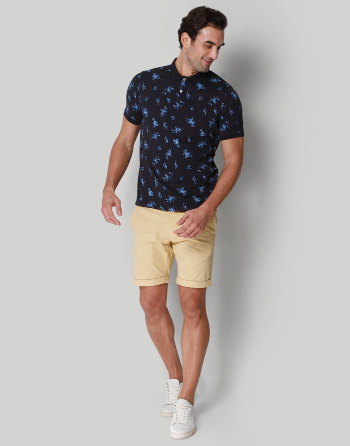 Black Floral Print Polo Neck T-Shirt