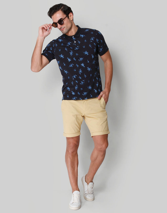 Black Floral Print Polo Neck T-Shirt