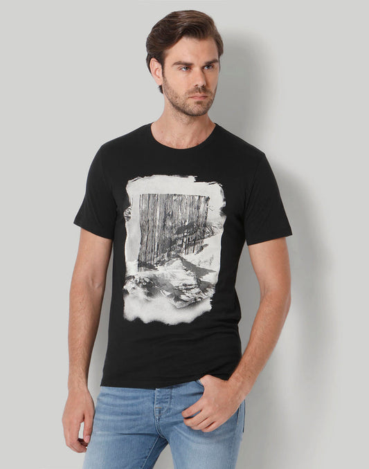 Black Printed Crew Neck T-Shirt