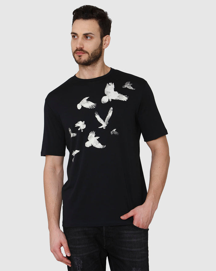 Black Printed Crew Neck T-Shirt
