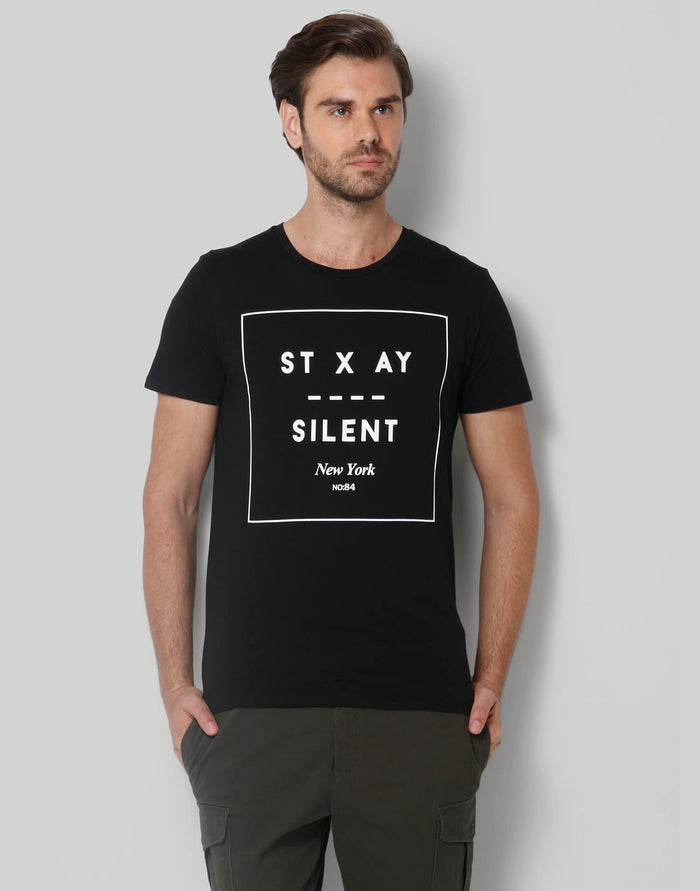 Black Printed Crew Neck T-Shirt
