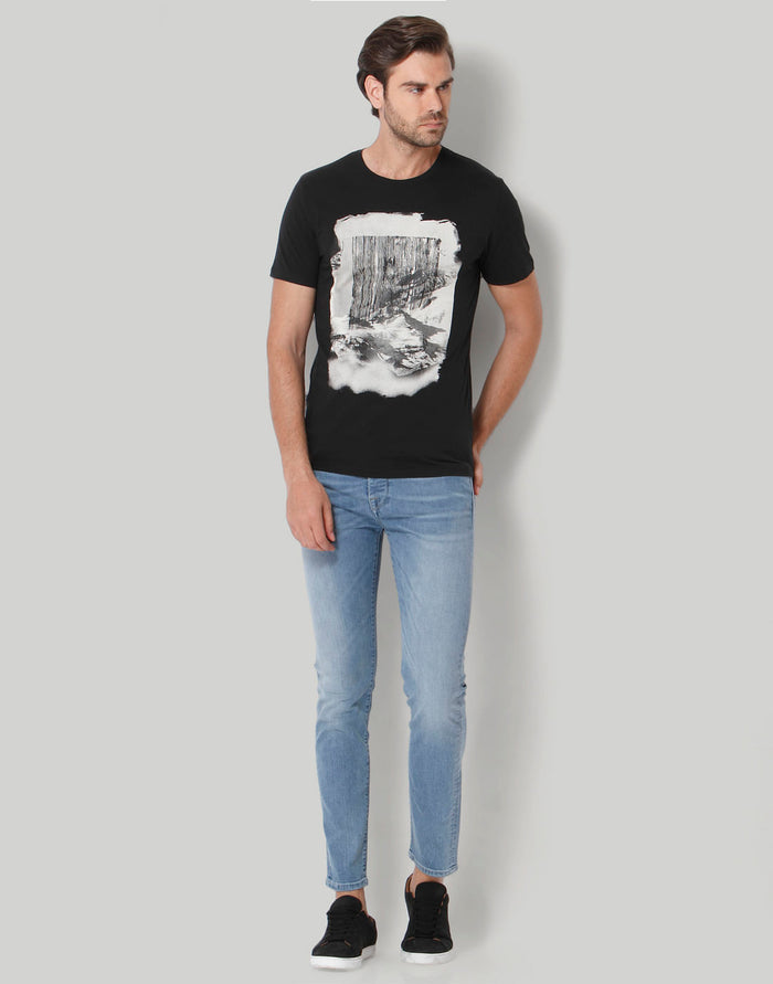 Black Printed Crew Neck T-Shirt