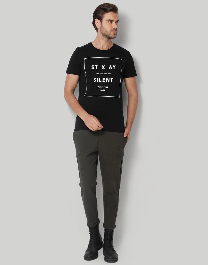 Black Printed Crew Neck T-Shirt