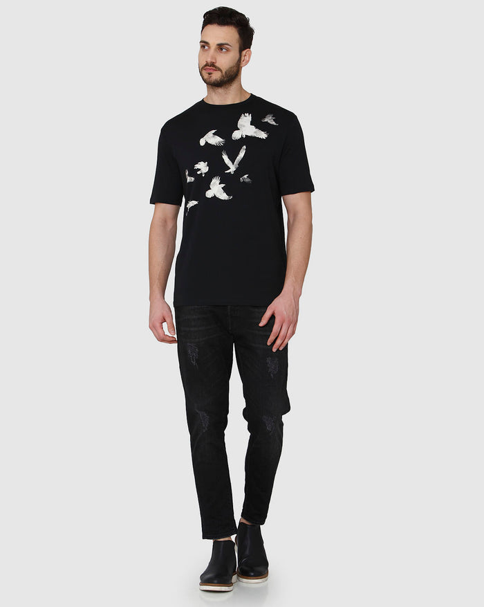 Black Printed Crew Neck T-Shirt