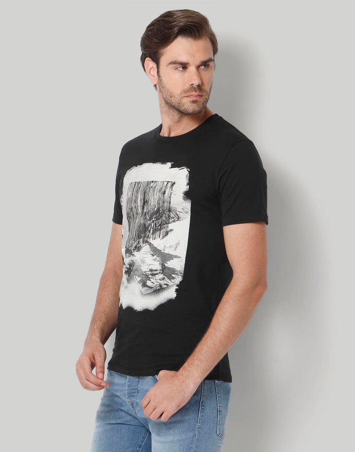 Black Printed Crew Neck T-Shirt